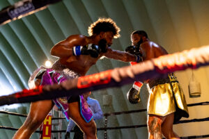 DJ Stephenson lands a hit on the “Handsome Heavyweight” Deontae Pettigrew.