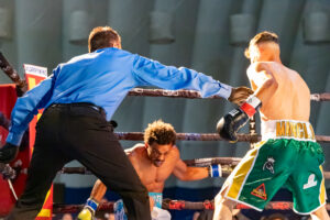 Will Hill struggles to stand after a punch from Anthony Mancilla.